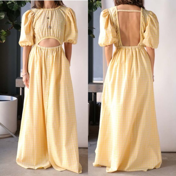 Jonathan Simkhai NWT Briddy Seersucker Puff Sleeve Maxi Dress Daffodil - Picture 1 of 11